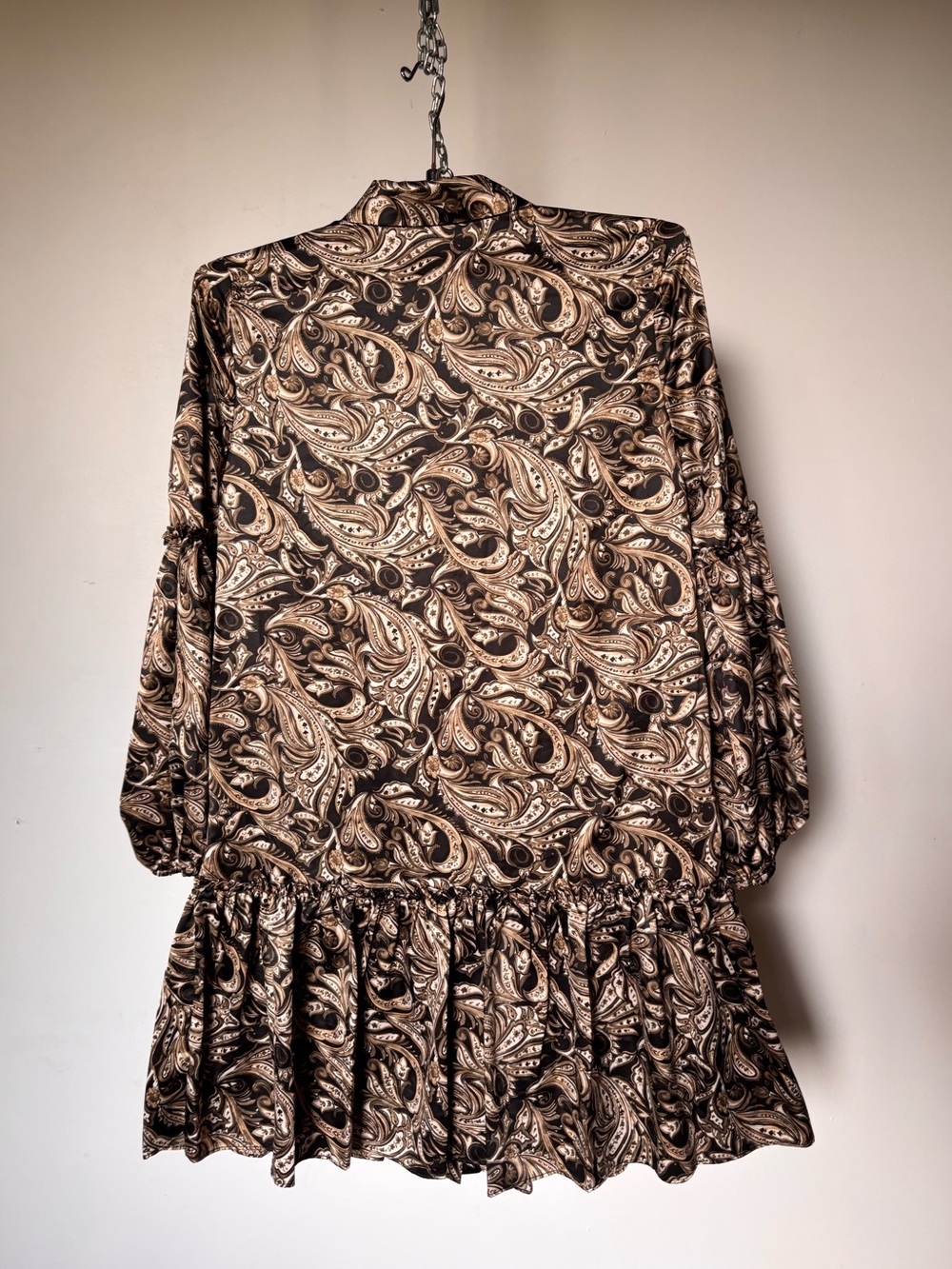 Laundry By Shelli Segal Mini Dress Paisley Print Ruffle Hem Olive/Black - Picture 9 of 11